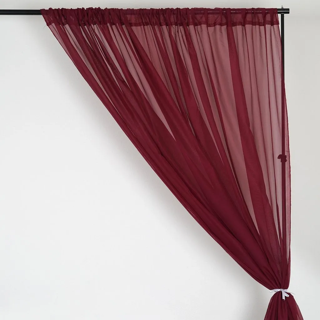 10FT Fire Retardant Burgundy Sheer Curtain Panel Backdrops Window Treatment With Rod Pockets - Premium Collection