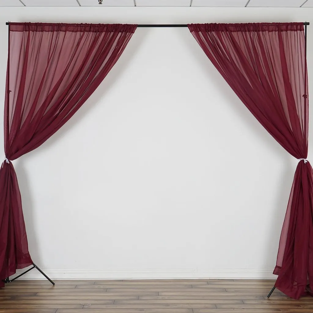 10FT Fire Retardant Burgundy Sheer Curtain Panel Backdrops Window Treatment With Rod Pockets - Premium Collection