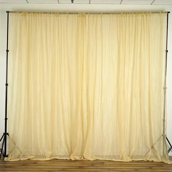 10FT Fire Retardant Champagne Sheer Curtain Panel Backdrops Window Treatment With Rod Pockets - Premium Collection