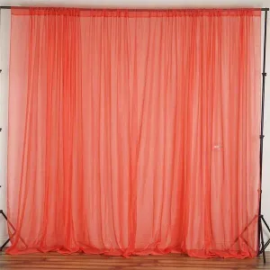 10FT Fire Retardant Coral Sheer Curtain Panel Backdrops Window Treatment With Rod Pockets - Premium Collection