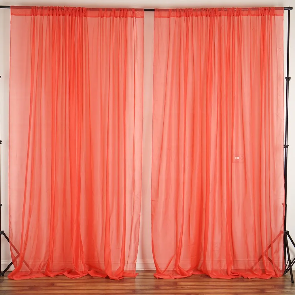 10FT Fire Retardant Coral Sheer Curtain Panel Backdrops Window Treatment With Rod Pockets - Premium Collection