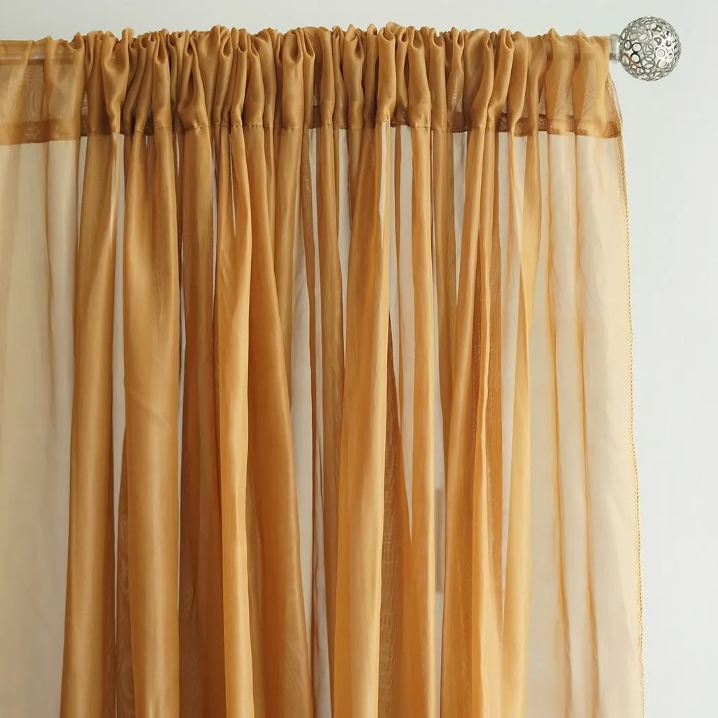 10FT Fire Retardant Gold Sheer Curtain Panel Backdrops Window Treatment With Rod Pockets - Premium Collection