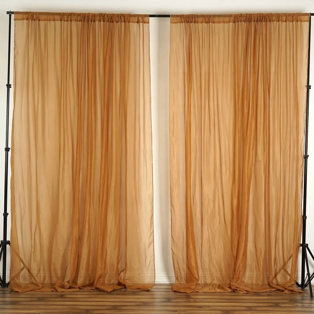 10FT Fire Retardant Gold Sheer Curtain Panel Backdrops Window Treatment With Rod Pockets - Premium Collection