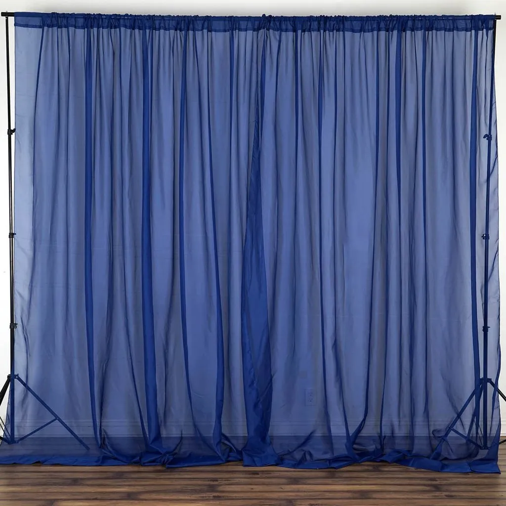 10FT Fire Retardant Navy Blue Sheer Curtain Panel Backdrops Window Treatment With Rod Pockets - Premium Collection