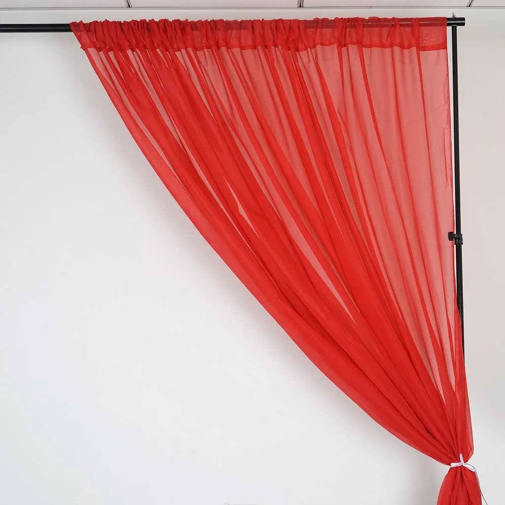 10FT Fire Retardant Red Sheer Curtain Panel Backdrops Window Treatment With Rod Pockets - Premium Collection