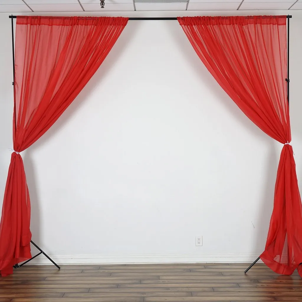 10FT Fire Retardant Red Sheer Curtain Panel Backdrops Window Treatment With Rod Pockets - Premium Collection