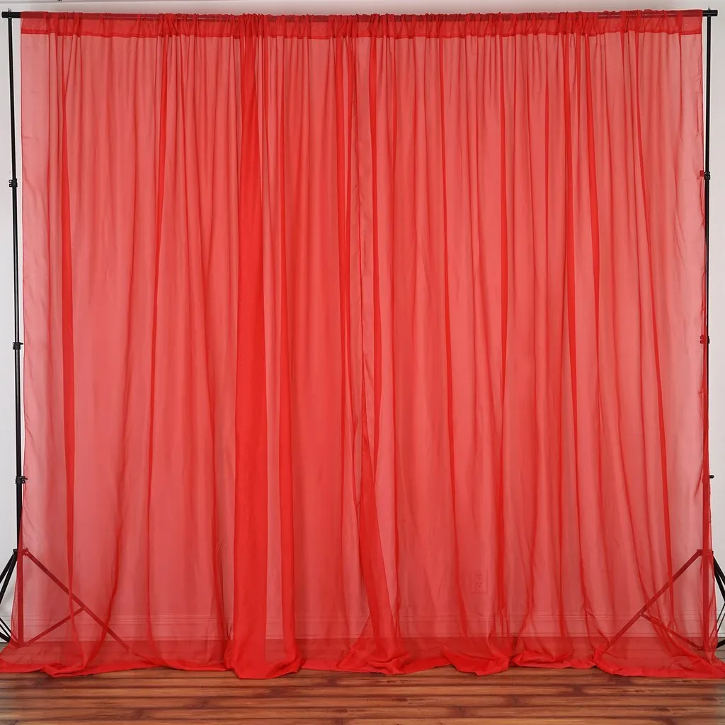 10FT Fire Retardant Red Sheer Curtain Panel Backdrops Window Treatment With Rod Pockets - Premium Collection