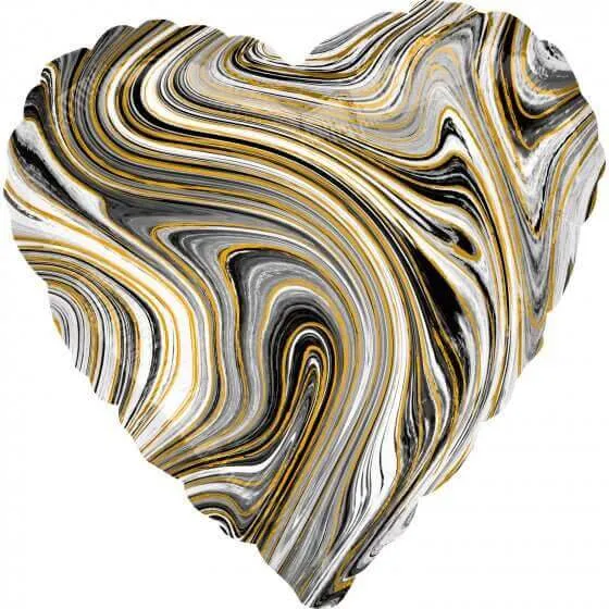 18" Marble Print Black Heart Mylar Balloon #368