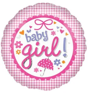 18" New Baby Girl Gingham Mylar Balloon #132