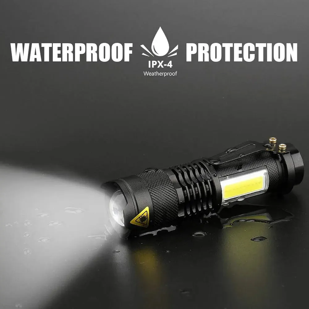 2000LM MINI Flashlights Built in Battery USB Charging LED Flash Light COB Zoomable Waterproof Tactical Torch Lamp Bulbs Lantern