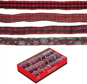 2" Plaid Wire Edge 3 Yards Christmas Ribbon, 4 Designs (1ct)