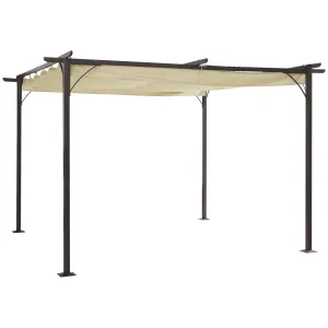 3.5M X 3.5M Metal Pergola Gazebo Awning Retractable Canopy Outdoor Garden Sun Shade Shelter Marquee Party BBQ, Beige