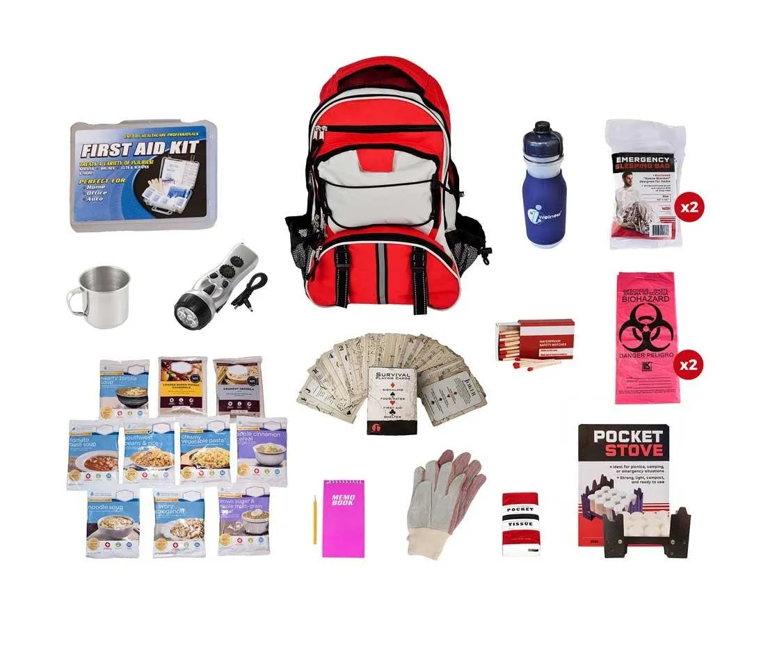 44 Meals Food Storage Survival Kit with Red Backpack