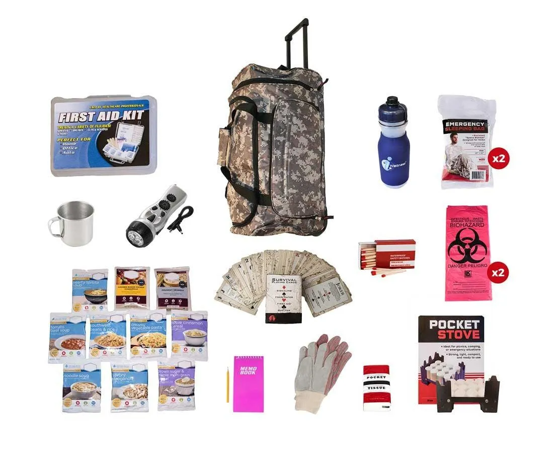 44 Meals Food Storage Survival Kit with Wheel Camo Bag