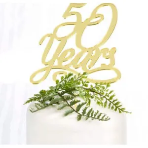 50 Years Mirrored Plastic Cake Topper - Gold