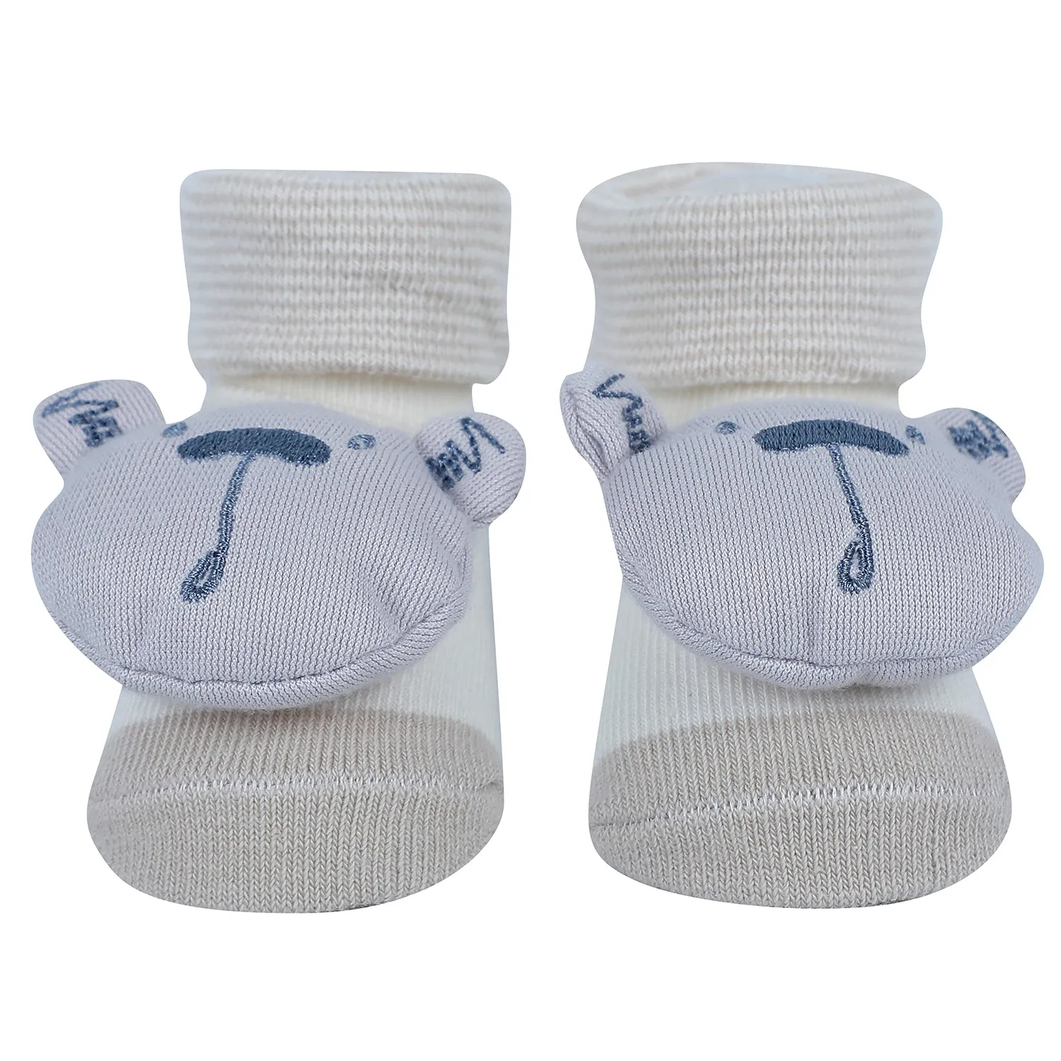 Baby Moo Bunny Bear 3D Rattle Anti-Skid Socks Booties Pack of 3 - Pink, Beige