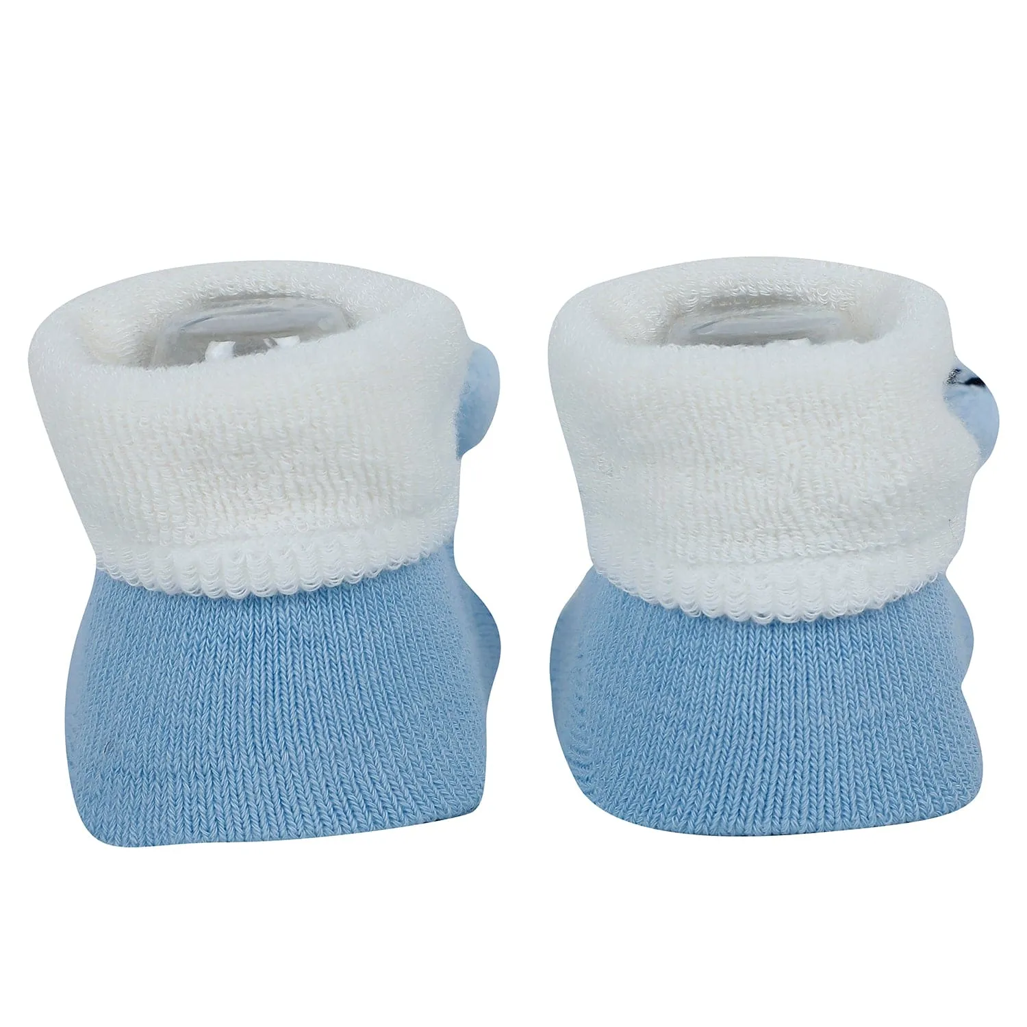 Baby Moo Tiger And Alligator 3D Rattle Anti-Skid Socks Booties Pack of 2 - Grey, Blue