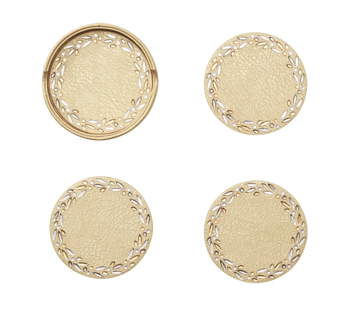 Bejeweled Coaster in Gold & Crystal Set of 4 in a Caddy by Kim Seybert