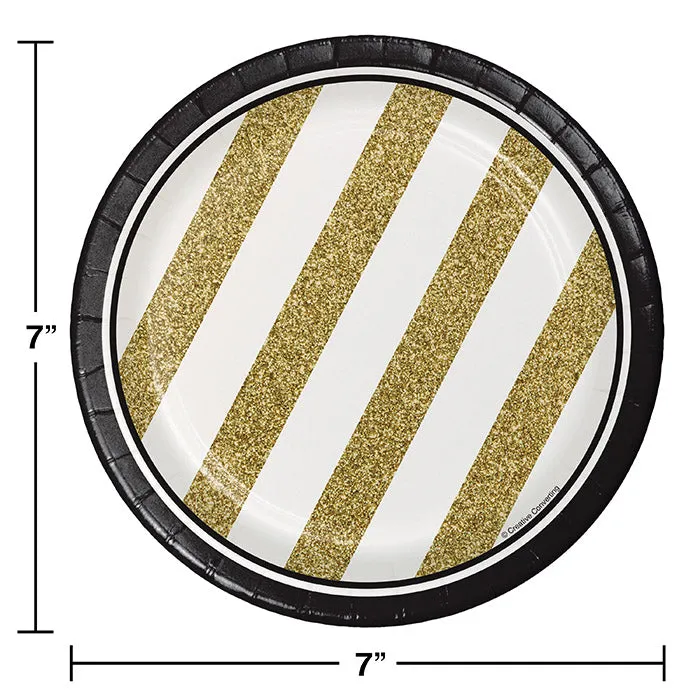 Black & Gold Paper Dessert Plates (8/Pkg)