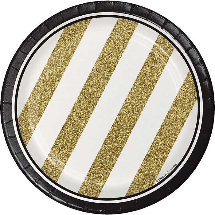 Black & Gold Paper Dessert Plates (8/Pkg)