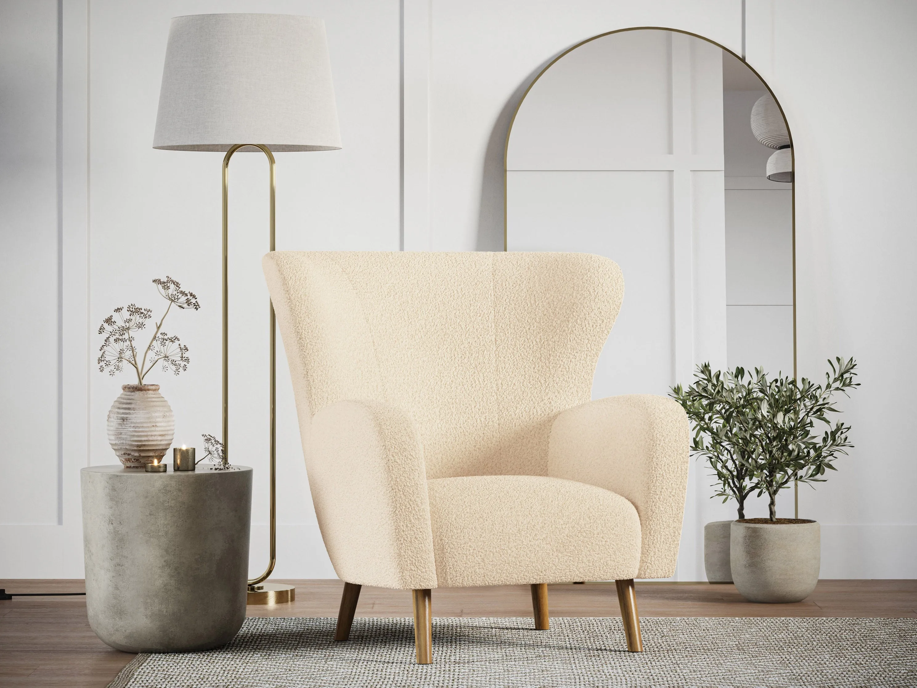 Boucle Wing Accent Chair