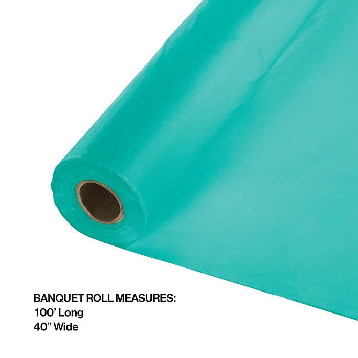 Bulk Teal Lagoon Plastic Banquet Roll 100 ft x 40 inch