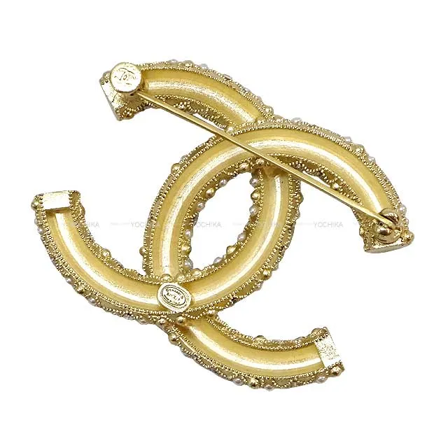 CHANEL broach Pearl Rhinestone Strass COCO Mark Gold Gold HW[EXCELLENT][Authentic]