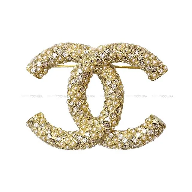 CHANEL broach Pearl Rhinestone Strass COCO Mark Gold Gold HW[EXCELLENT][Authentic]