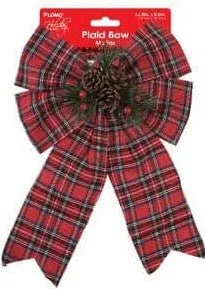 Christmas Bows with Plaid Print and Pinecone Berries (1ct)