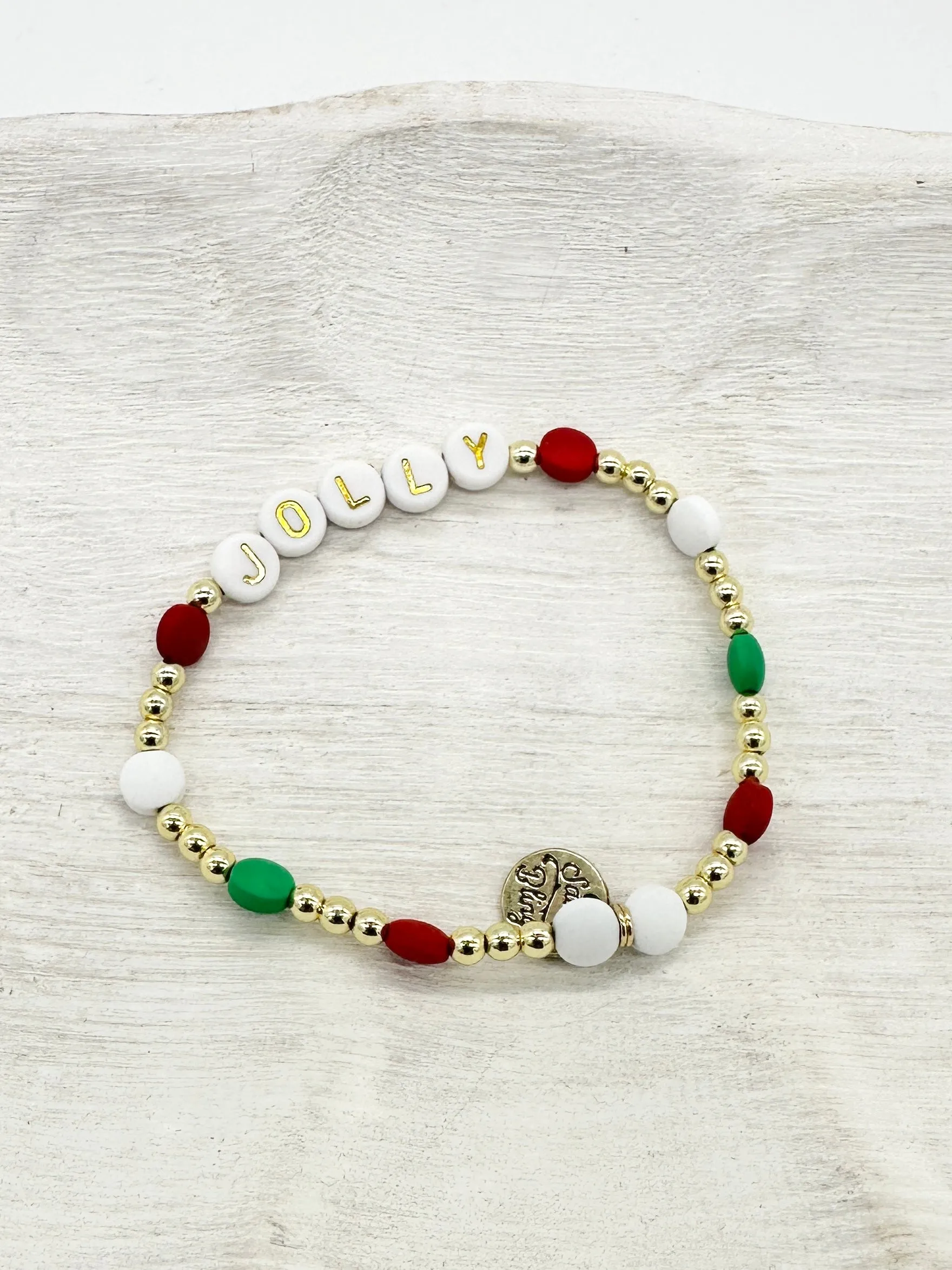 Christmas Sayings 18K Gold Filled Beaded Bracelet