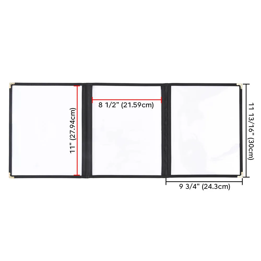 Clear Menu Covers 30ct/Pack 8.5x11 Triple Folder 6-View