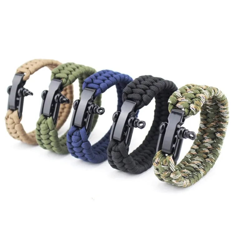 DIY Weave Style Nylon Survival Bracelets with Adjustable Stainless Steel Shackle, Random Color Delivery