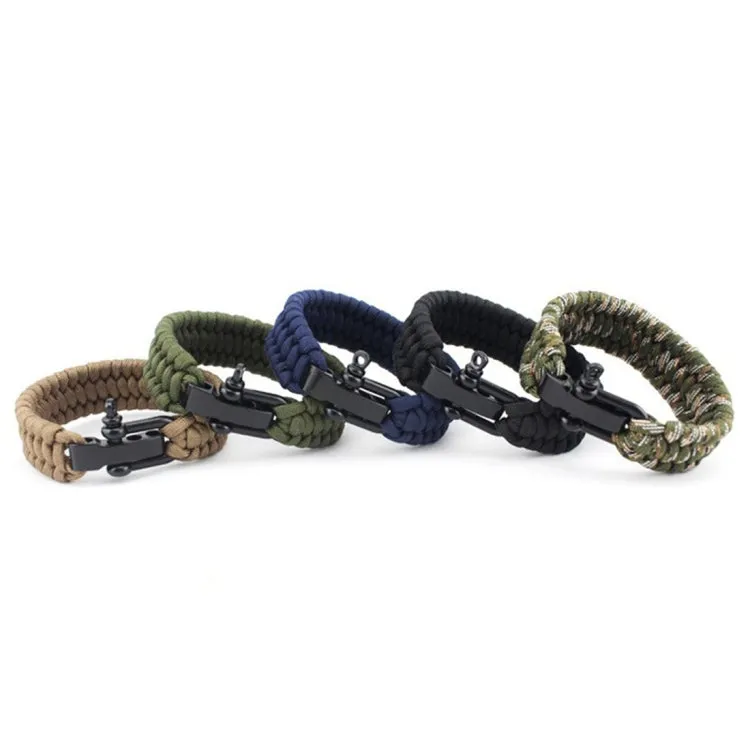 DIY Weave Style Nylon Survival Bracelets with Adjustable Stainless Steel Shackle, Random Color Delivery