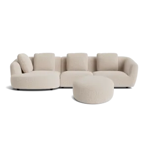 Euston Textured Luxe Chenille Left Corner Sofa & Footstool Set - Shell Beige