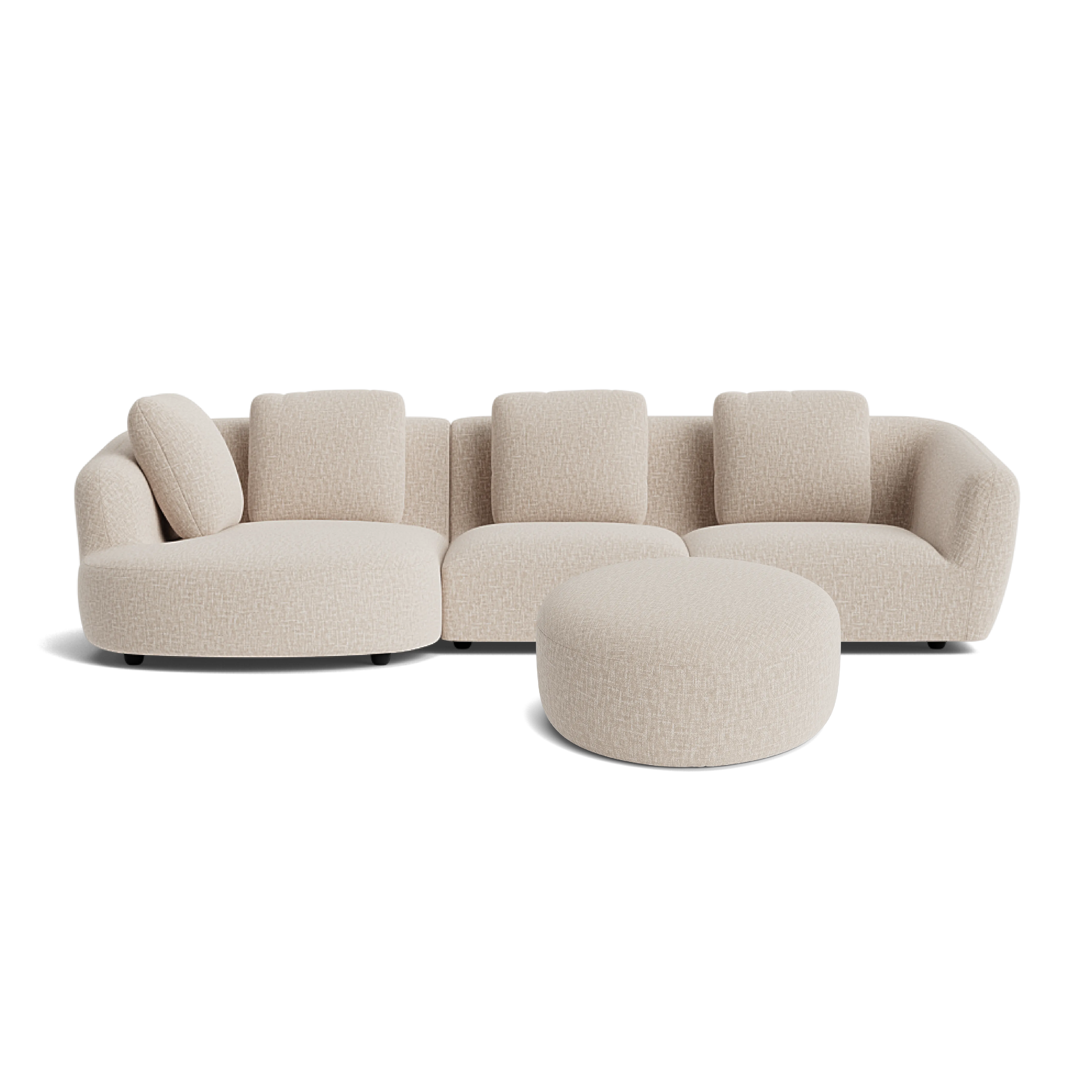 Euston Textured Luxe Chenille Left Corner Sofa & Footstool Set - Shell Beige