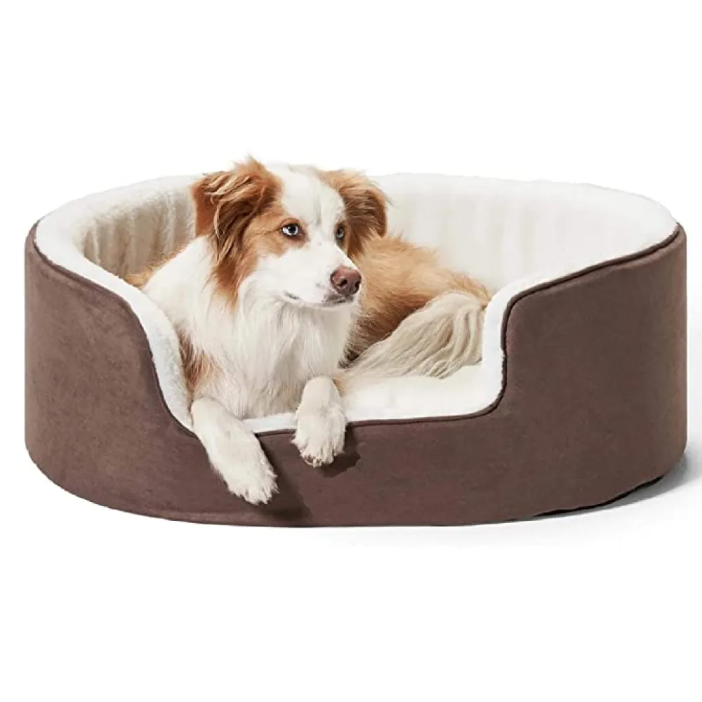 Fluffy's Petslover Warm Fleece Winter Round Shape Reversible Ultra Soft Bed with Cushion Pillow for Dogs and Cats (Brown)