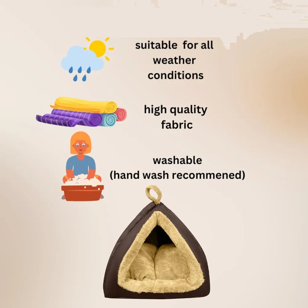 Fluffy's Washable Hut Bed for Dogs and Cats (Brown)