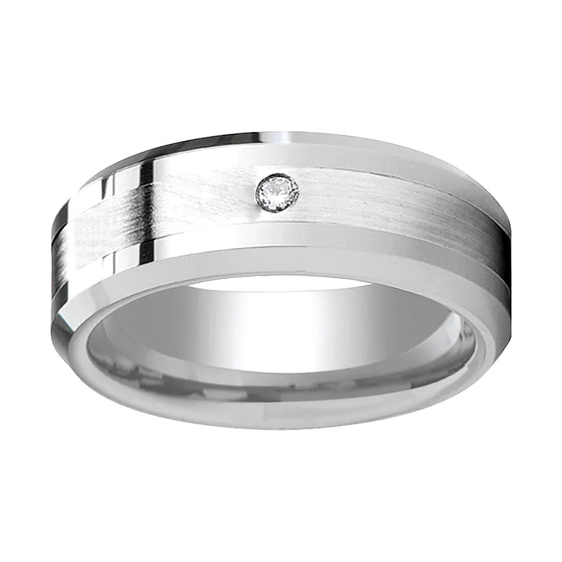 GAUTIER | Tungsten Ring Palladium Inlay with Diamond