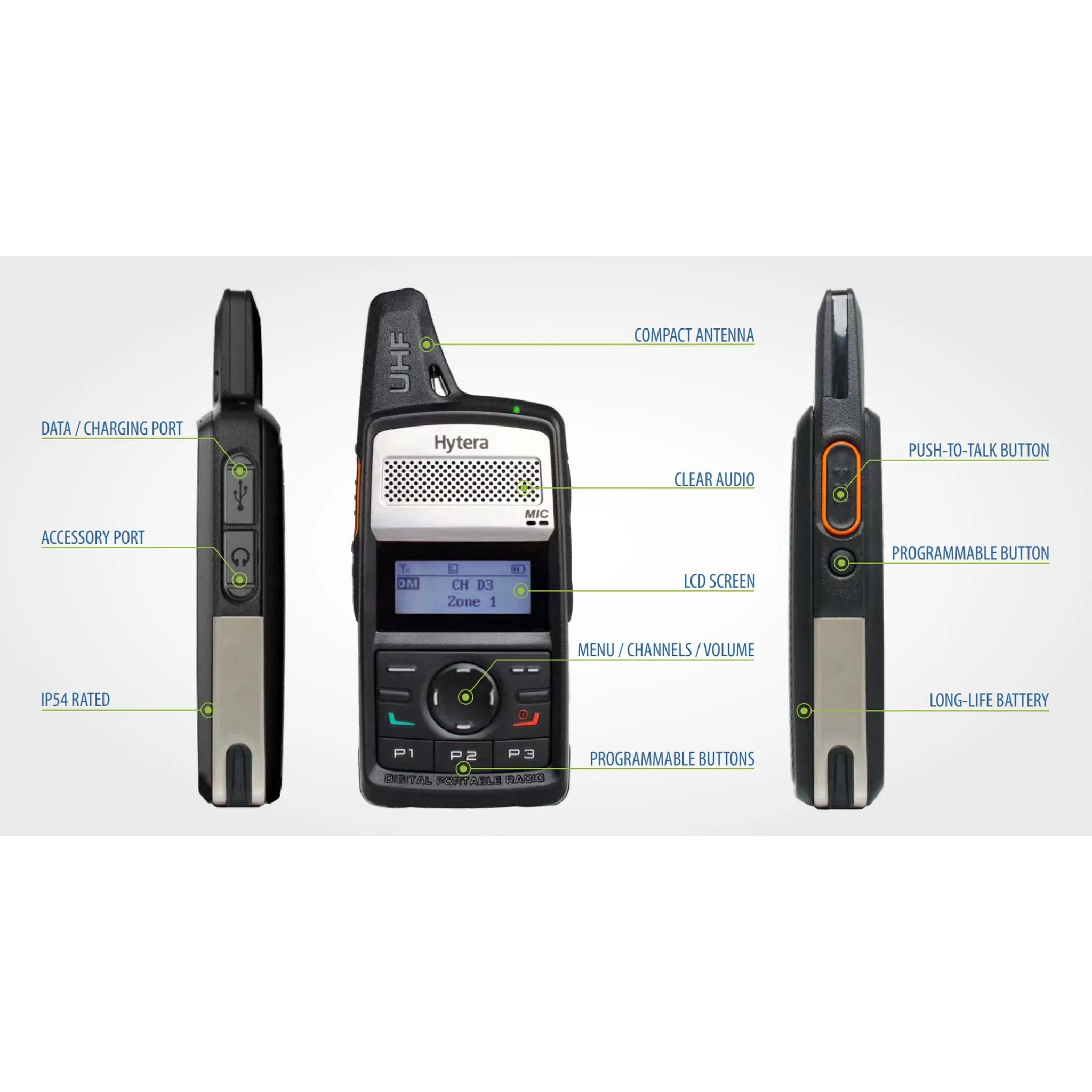 Hytera PD362i Compact Portable Two-Way Radio | Digital & UHF