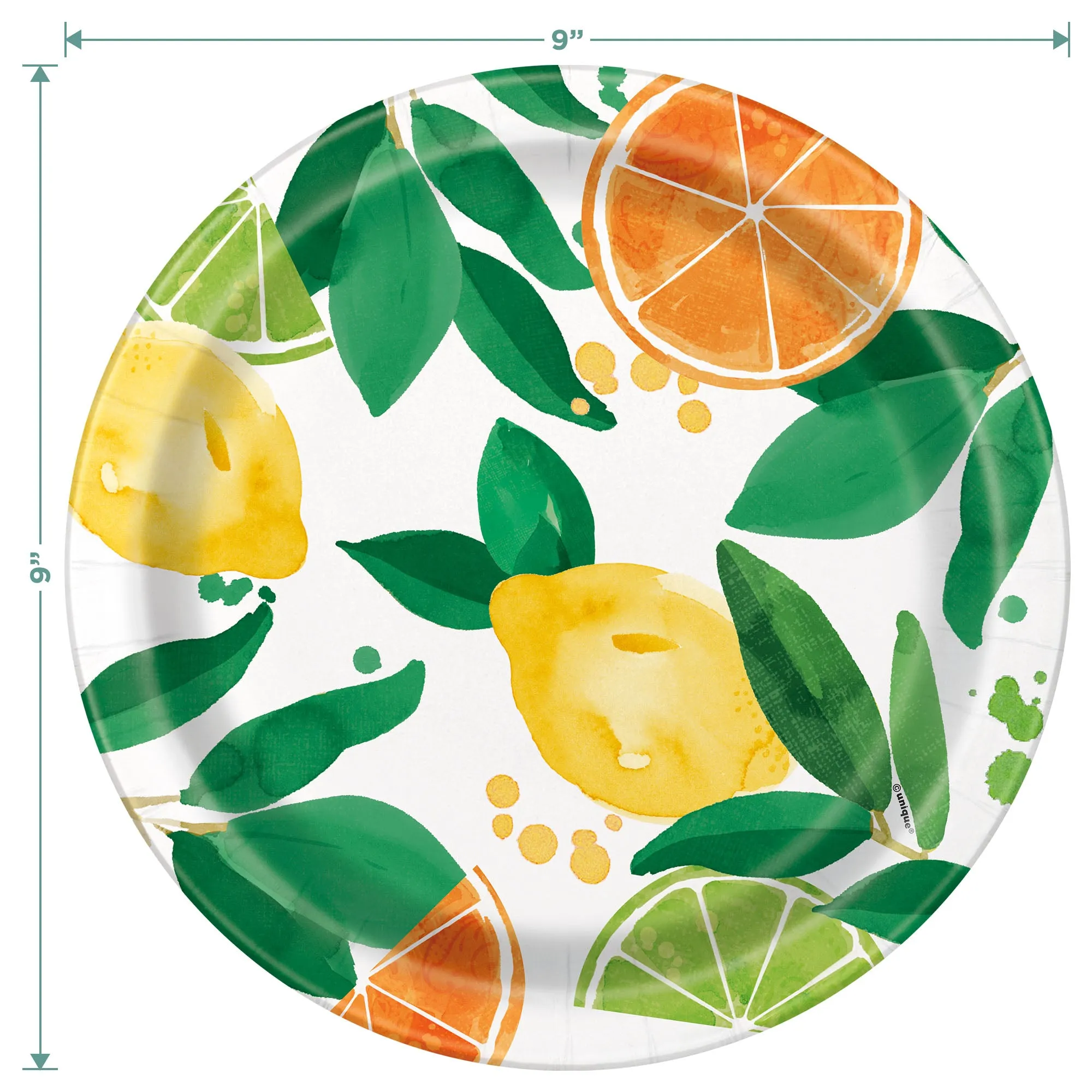 Lemon and Citrus Watercolor Paper Dinner Plates and Lunch Napkins (Serves 16)