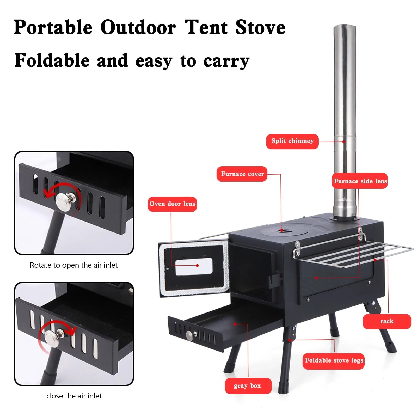 modern Outdoor Portable Tent Camping Wood Burning Stove with Pipe For Tent Cooking