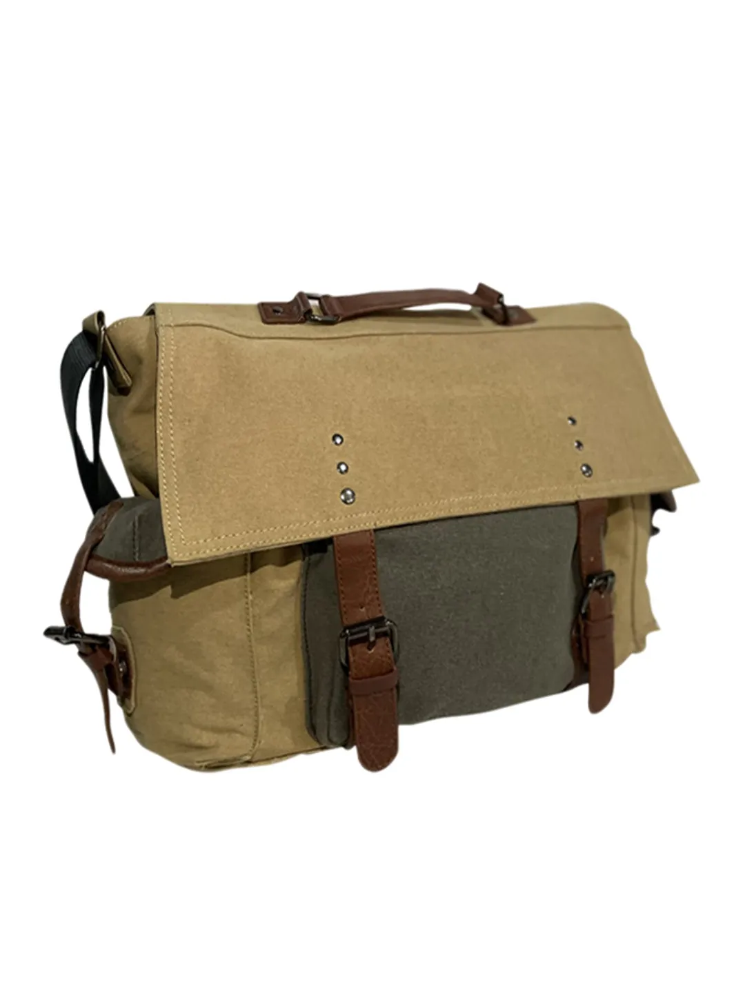 Mona B Upcycled Canvas Messenger Crossbody Laptop Bag for Upto 14" Laptop/Mac Book/Tablet with Stylish Design for Men and Women: Brown