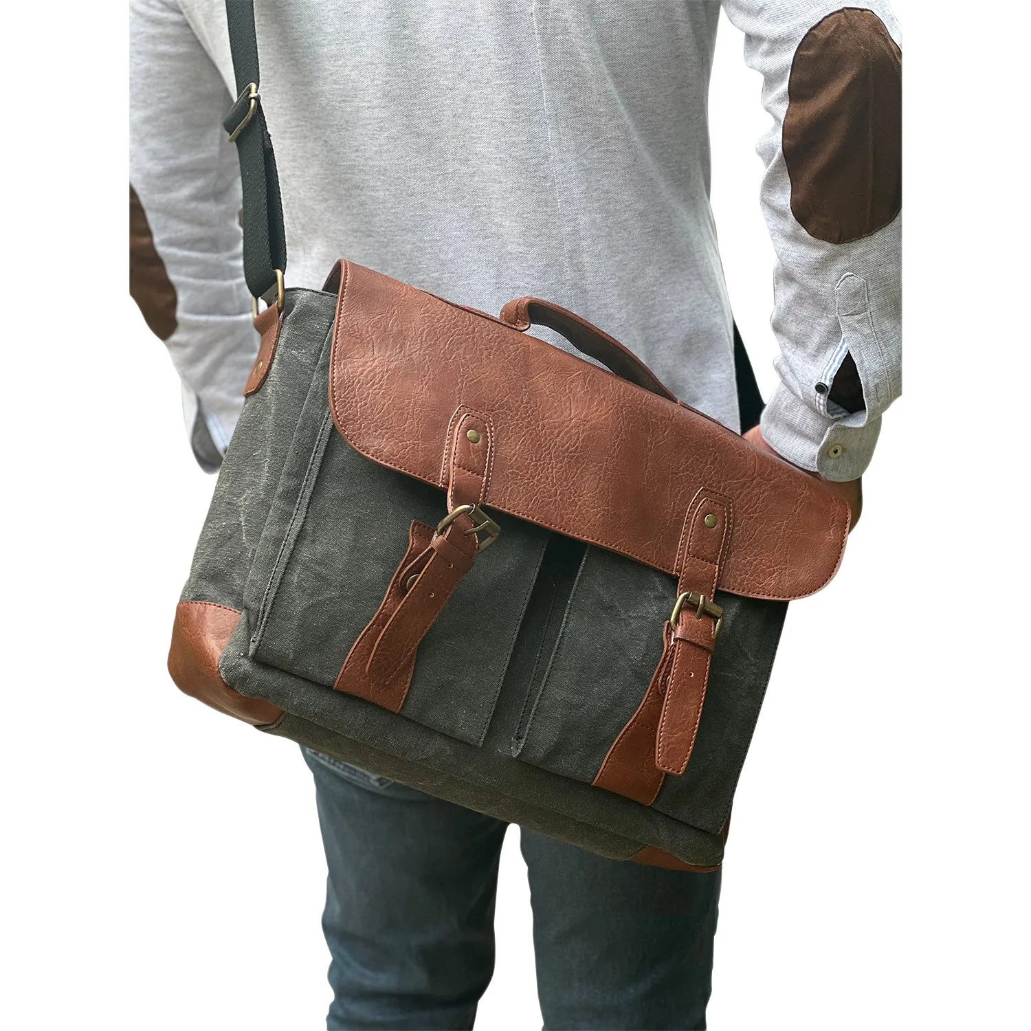 Mona B Upcycled Canvas Messenger Crossbody Laptop Bag for Upto 14" Laptop/Mac Book/Tablet with Stylish Design for Men and Women: Flap