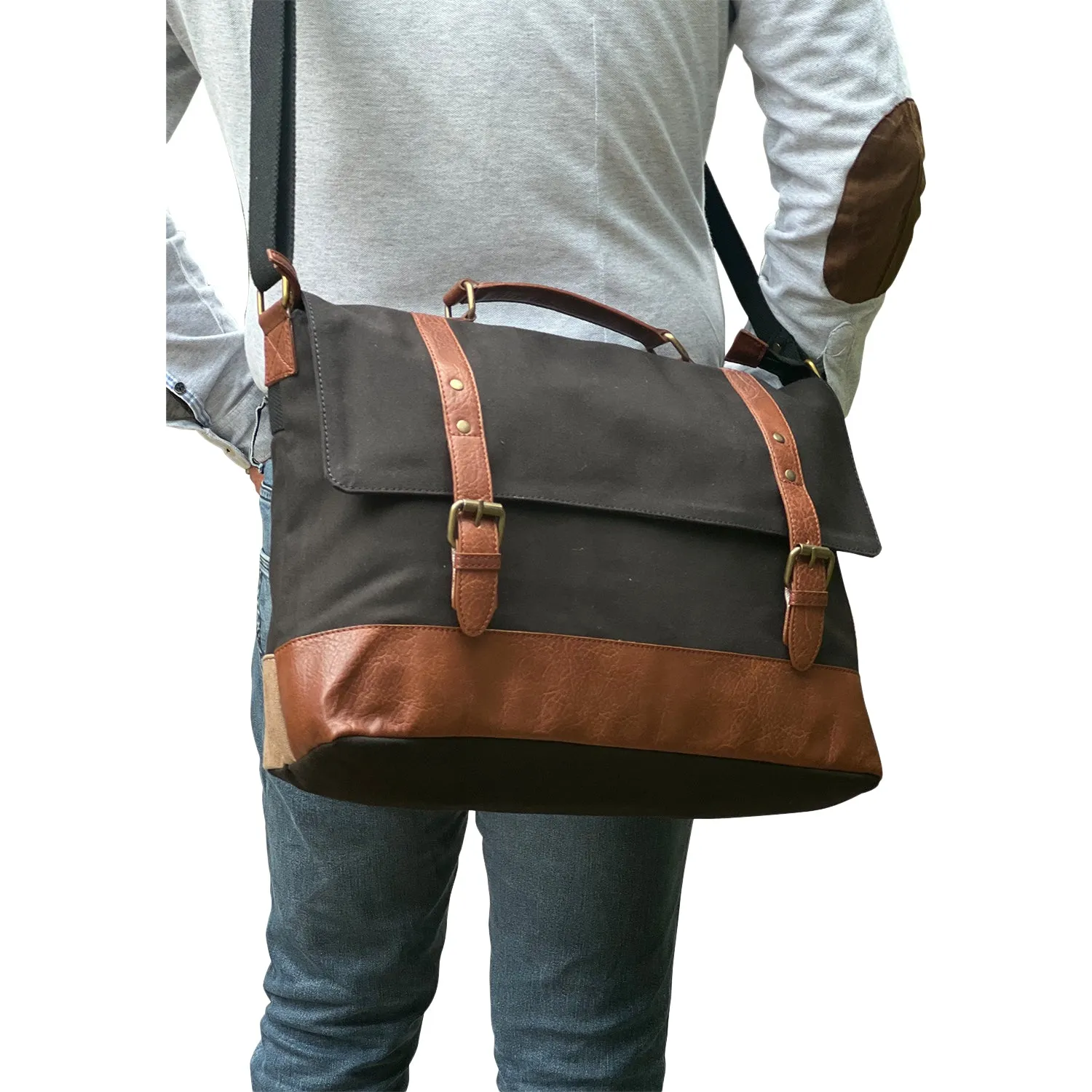 Mona B Upcycled Canvas Messenger Crossbody Laptop Bag for Upto 14" Laptop/Mac Book/Tablet with Stylish Design for Men and Women: Parker