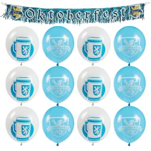 Oktoberfest Party Blue & White Latex Balloons and Foil Fringe Garland Set