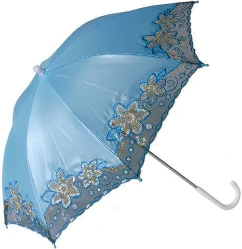 Parasol Umbrella with Fancy Trim - Light Blue