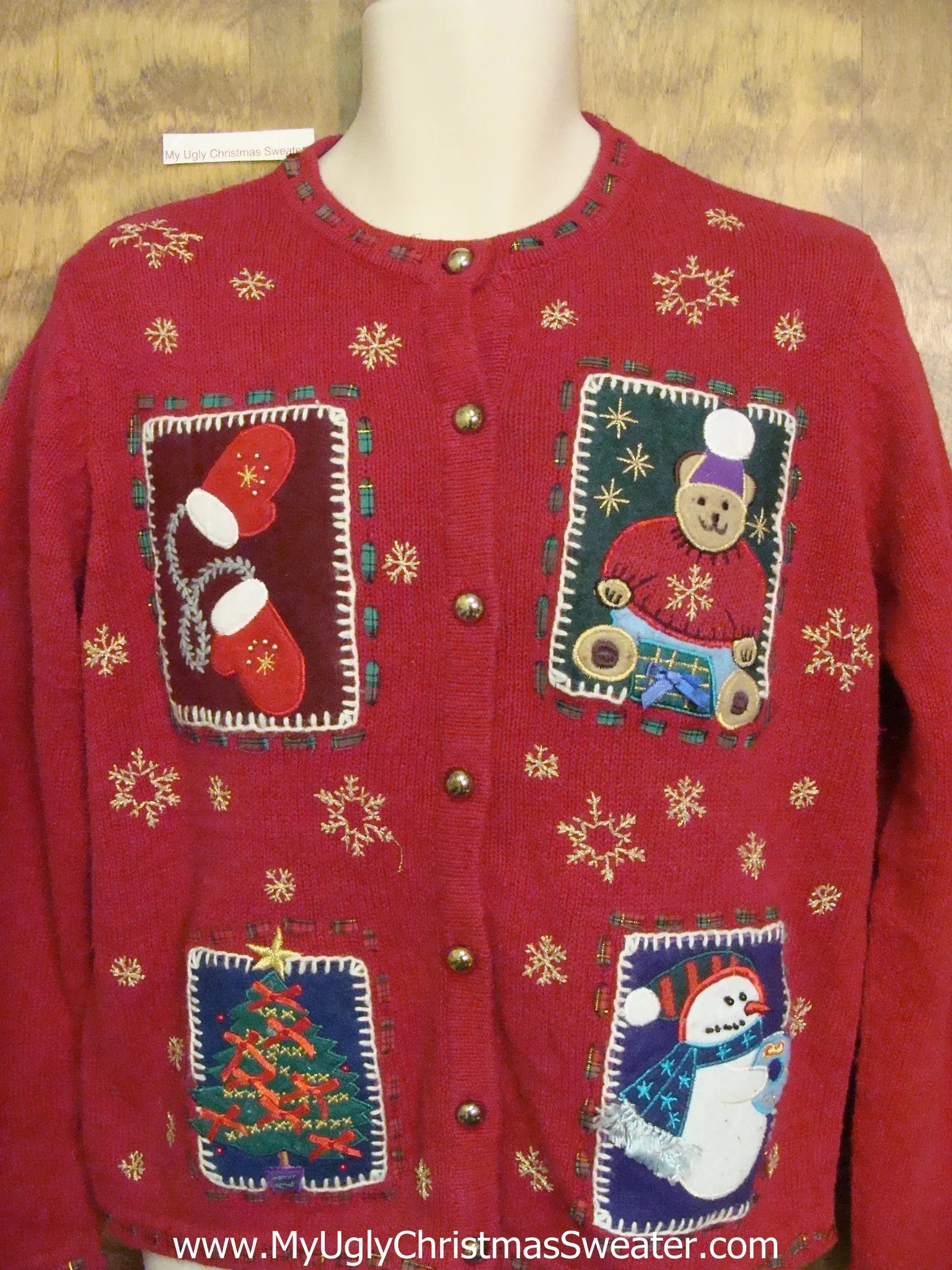 Patchwork Bear and Snowman Ugly Festive Xmas Sweater