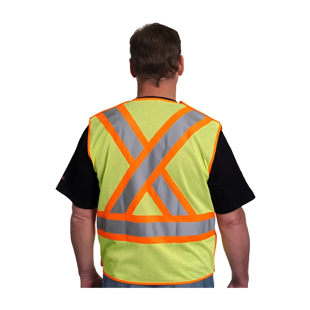 PIP 302-0211-LY/XL ANSI Type R Class 2 and CAN/CSA Z96 Two-Tone X-Back Breakaway Mesh Vest