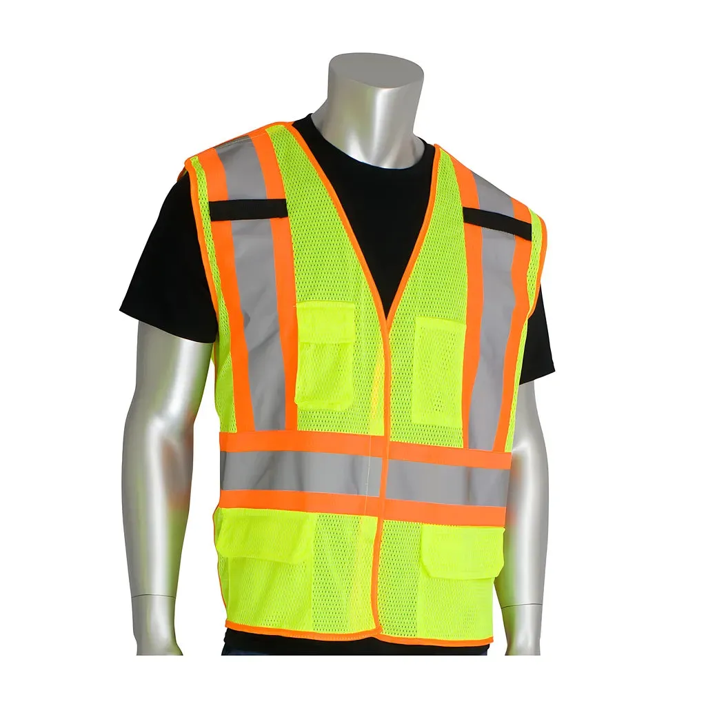 PIP 302-0211-LY/XL ANSI Type R Class 2 and CAN/CSA Z96 Two-Tone X-Back Breakaway Mesh Vest