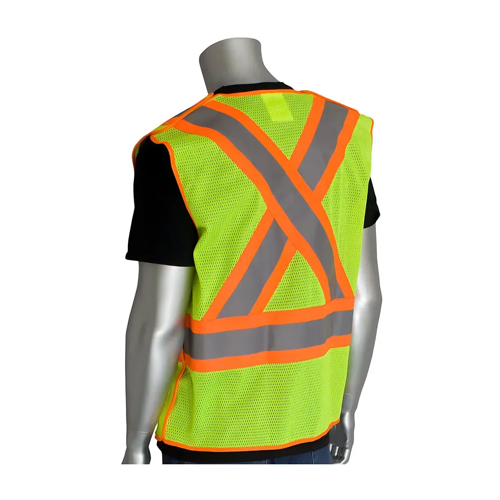 PIP 302-0211-LY/XL ANSI Type R Class 2 and CAN/CSA Z96 Two-Tone X-Back Breakaway Mesh Vest